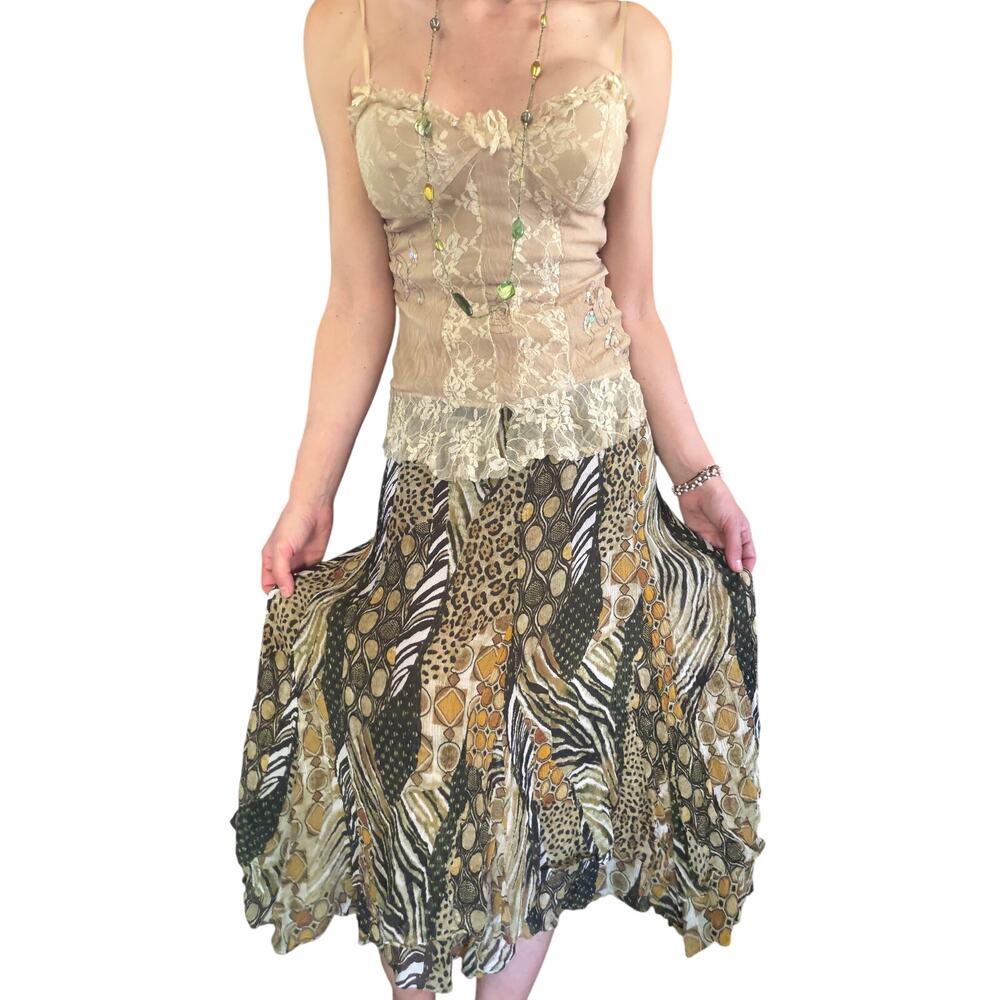 ✨ Cavalli Inspired Vintage Silk Animal Print Handkerchief Skirt ✨
